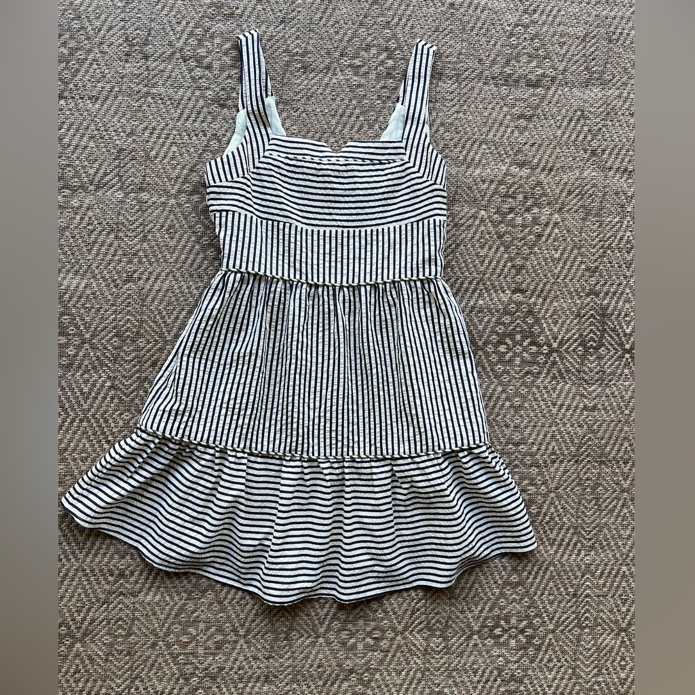 Adelyn Rae Navy Cream Green Stripe A Line Mini Dress‎ Womens Size Small